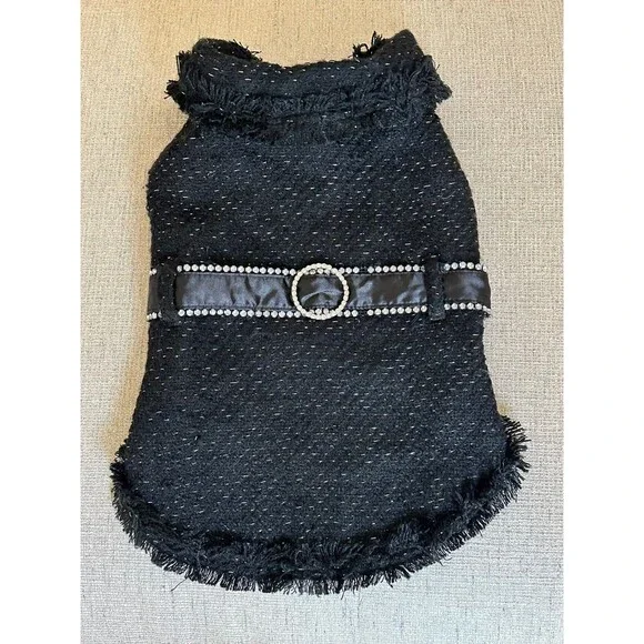 Dog Sparkly Jacket with Bling Belt Dress Costume Outfit Pet Fashion Black Sz M - Picture 1 of 8